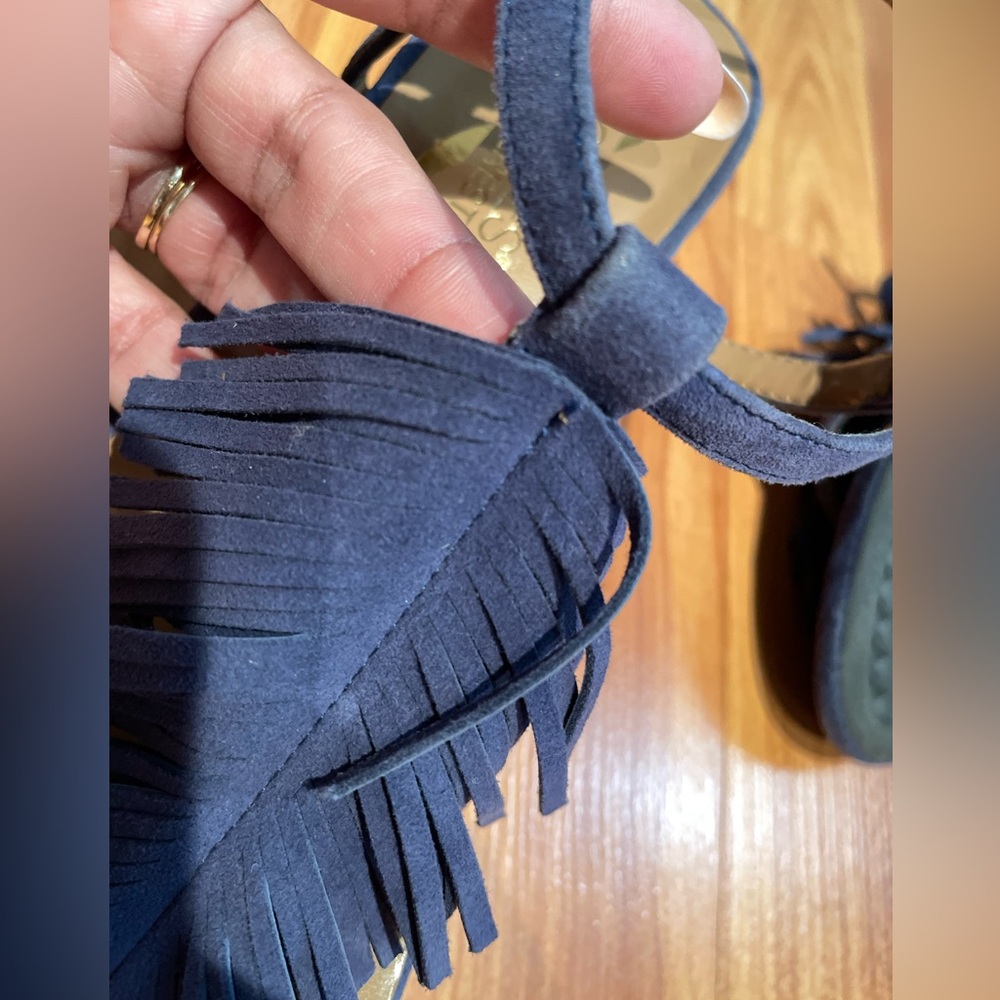 Aerosoles Heel Rest Blue Fringed Sandals Size 7.5 - Picture 7 of 14